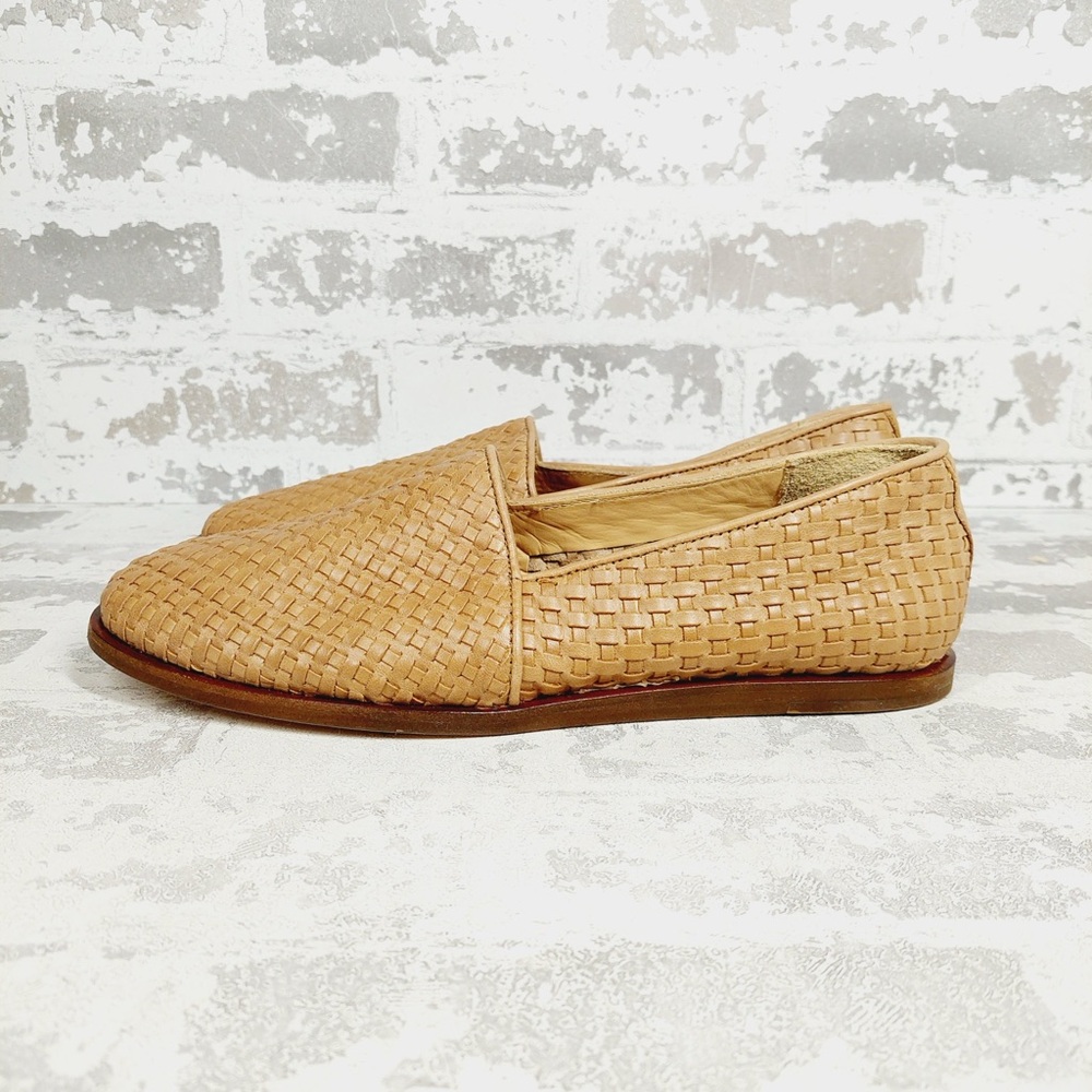 Nisolo Woven Leather Slip-On Flats in Tan
